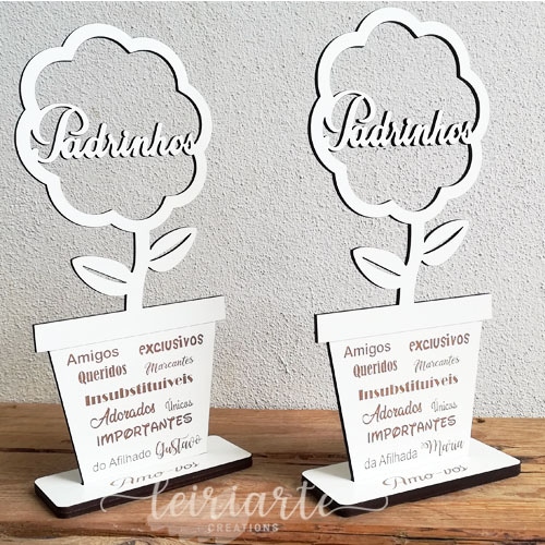 Troféu Vaso com Flôr "PADRINHOS"